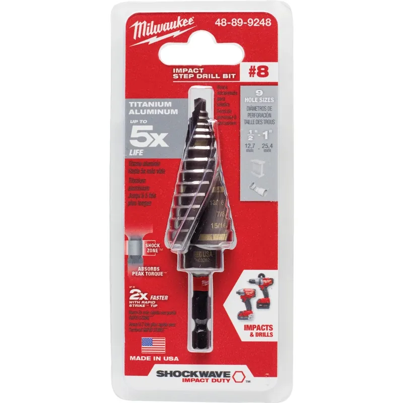 Shockwave Impact Duty 1/8 In. To 1 In. 8 Step Drill Bit, 9 Steps