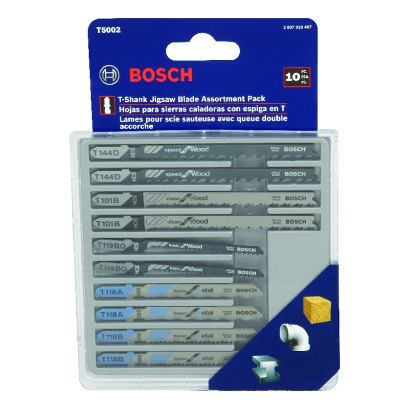 Bosch High Carbon Steel T-Shank Jig Saw Blade Set Assorted TPI 10 Pk