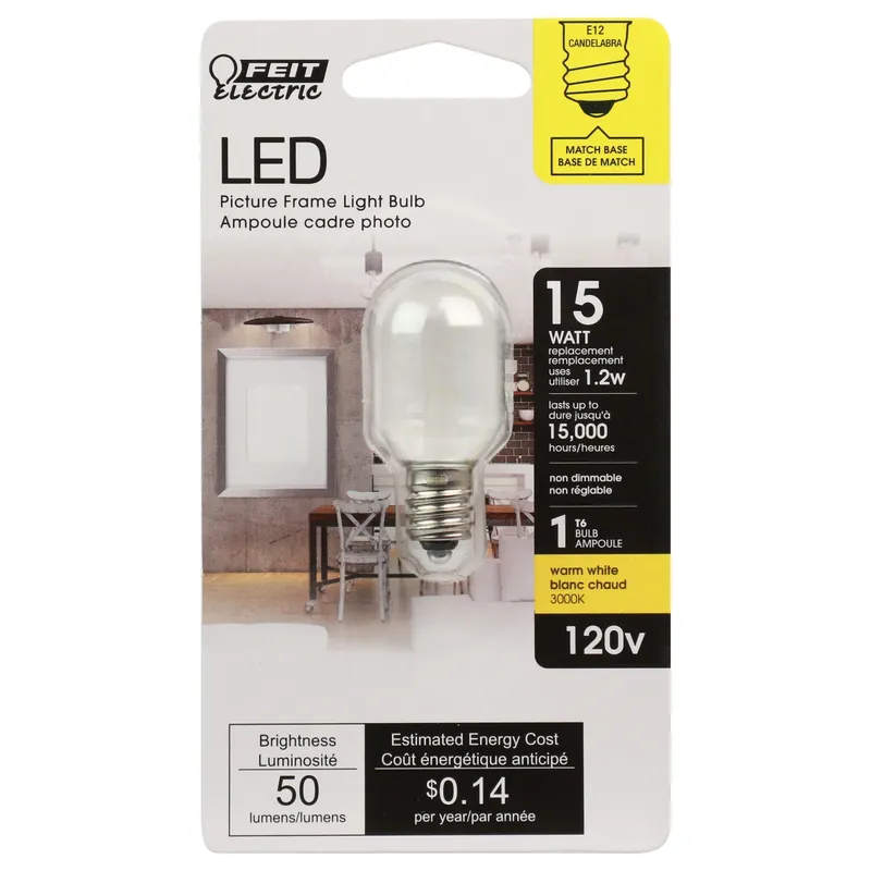 Feit T6 E12 (Candelabra) LED Bulb Bright White 15 Watt Equivalence 1 Pk