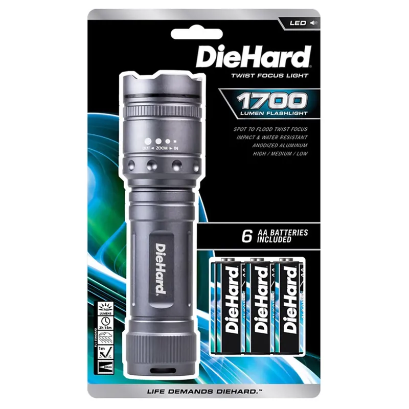 Diehard 1700 Lumen Gray Led Flashlight With Aa Batteries Included