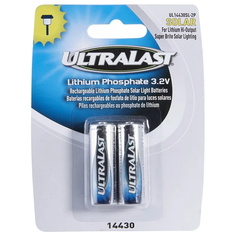 UltraLast Lithium Phosphate 14430 3.2 V 0.4 MAh Solar Rechargeable Battery 2 Pk