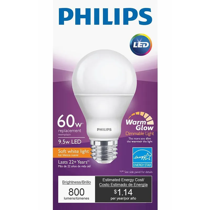 Philips A19 E26 (Medium) LED Bulb Warm White 60 Watt Equivalence 1 Pk