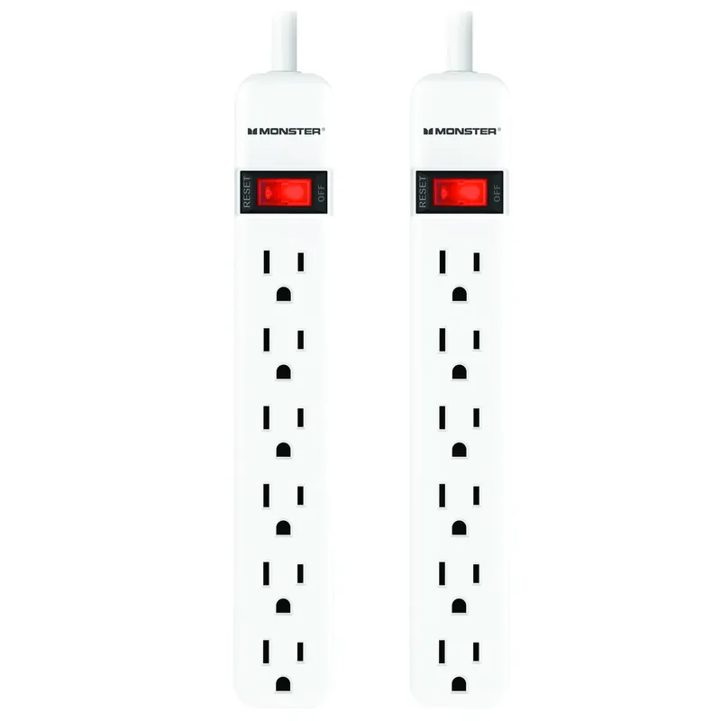 Monster Just Power It Up 2.5 Ft. L 6 Outlets Power Strip White