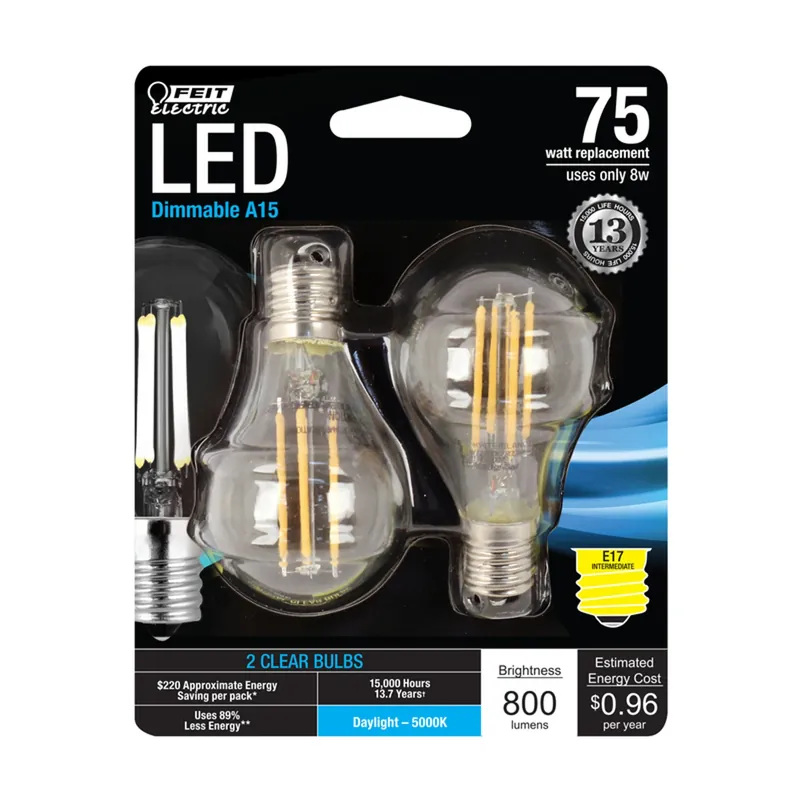 Feit A15 E17 (Intermediate) Filament LED Bulb Daylight 75 Watt Equivalence 2 Pk