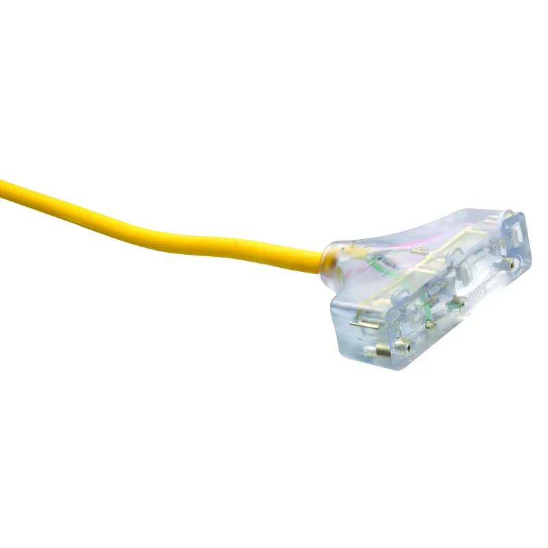 Outdoor Power Block Extension Cord, Yellow, 12/3 , 25 Ft.