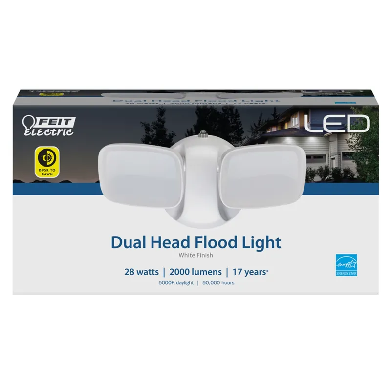 Dusk To Dawn Hardwired Led White Security Floodlight, 28 Watts, 2000 Lumens