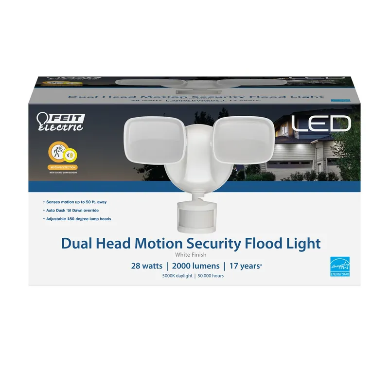 Motion-sensing Hardwired Led White Security Floodlight 2000 Lumens