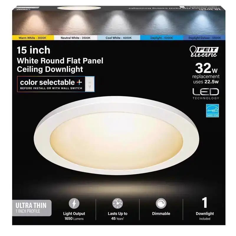 15" White Led Flat Panel Light Fixture, Model 74212, Ultra Thin Design