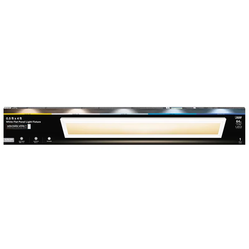 LED Edge-Lit Flat Panel Flush Mount Ceiling Light Fixture, White, Dimmable, 25 Watt, 6 In. X 4 Ft.