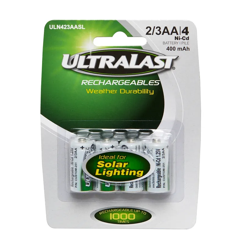 UltraLast Ni-Cad 2/3AA 1.2 V 0.4 MAh Solar Rechargeable Battery 4 Pk