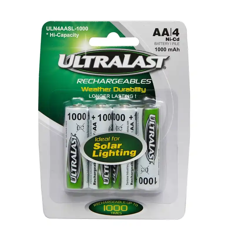 UltraLast Ni-Cad AA 1.2 V 1000 MAh Solar Rechargeable Battery ULN4AASL-1000 4 Pk