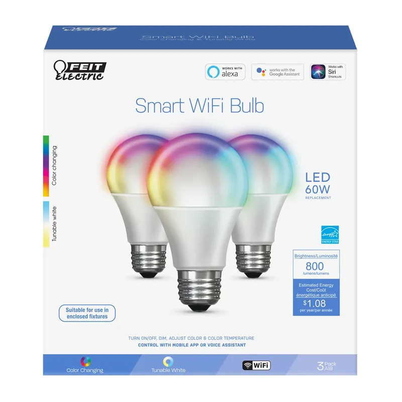 Feit Smart Home A19 E26 (Medium) Smart-Enabled LED Bulb Daylight 60 Watt Equivalence 3 Pk