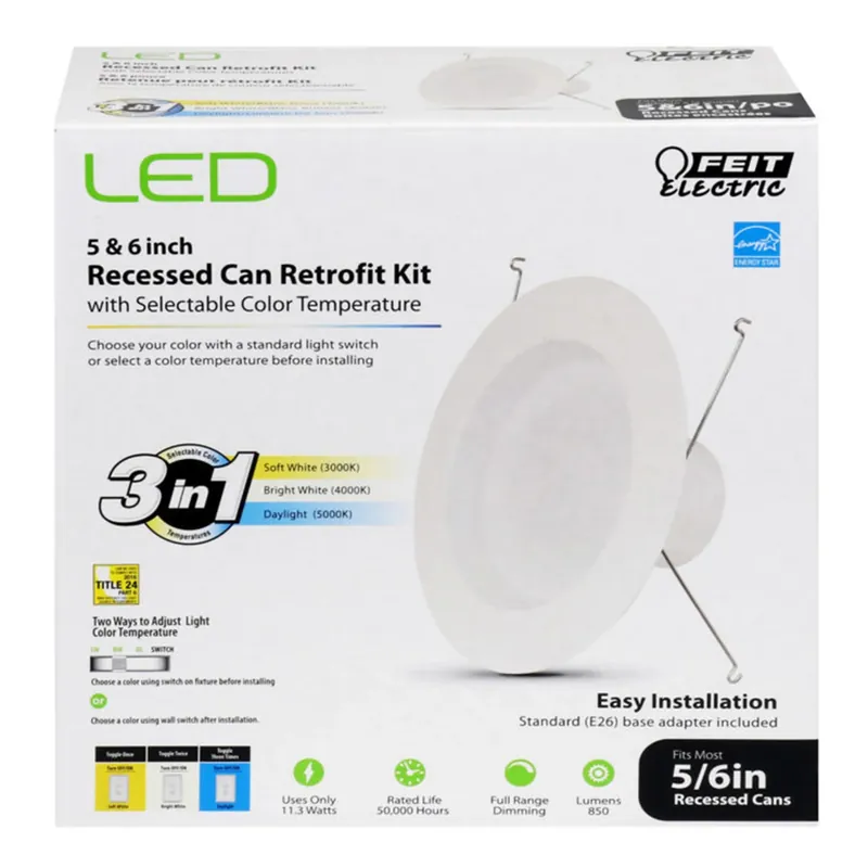 5 And 6 Inch 11.3 Watt Metal Led Retrofit Kit With Selectable Color Temperature