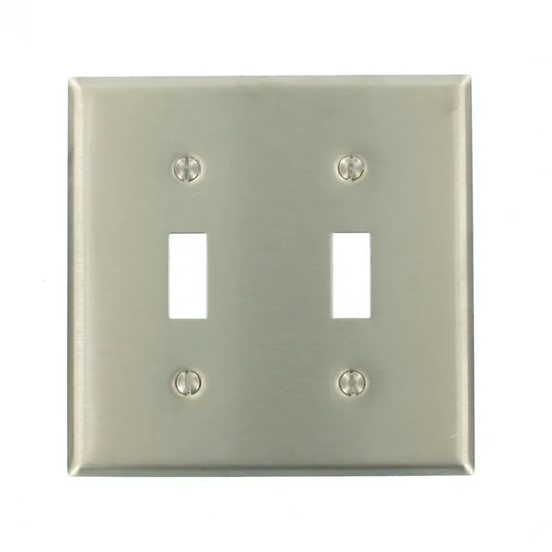 2-Gang 2-Toggle Standard Size Stainless Steel Wall Plate, Stainless Steel