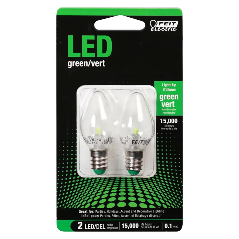 Feit C7 E12 (Candelabra) LED Bulb Green 0 Watt Equivalence 2 Pk