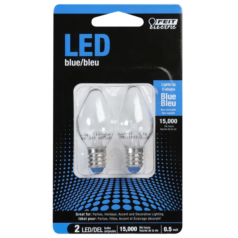 Feit C7 E12 (Candelabra) LED Bulb Blue 0.5 Watt Equivalence 2 Pk