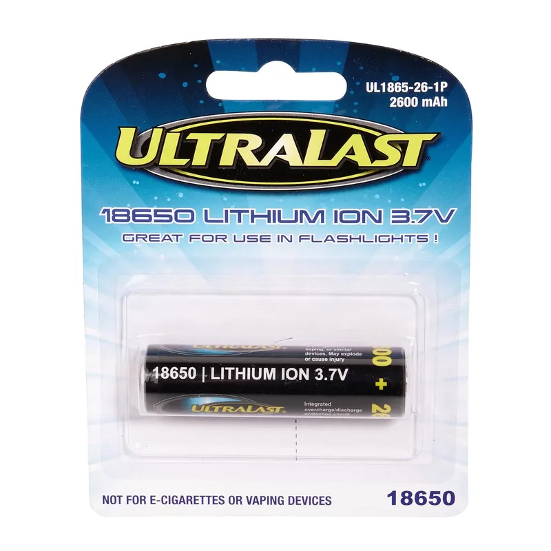 UltraLast Lithium Ion 18650 3.7 V 2600 MAh Rechargeable Battery UL1865-26-1P 1 Pk