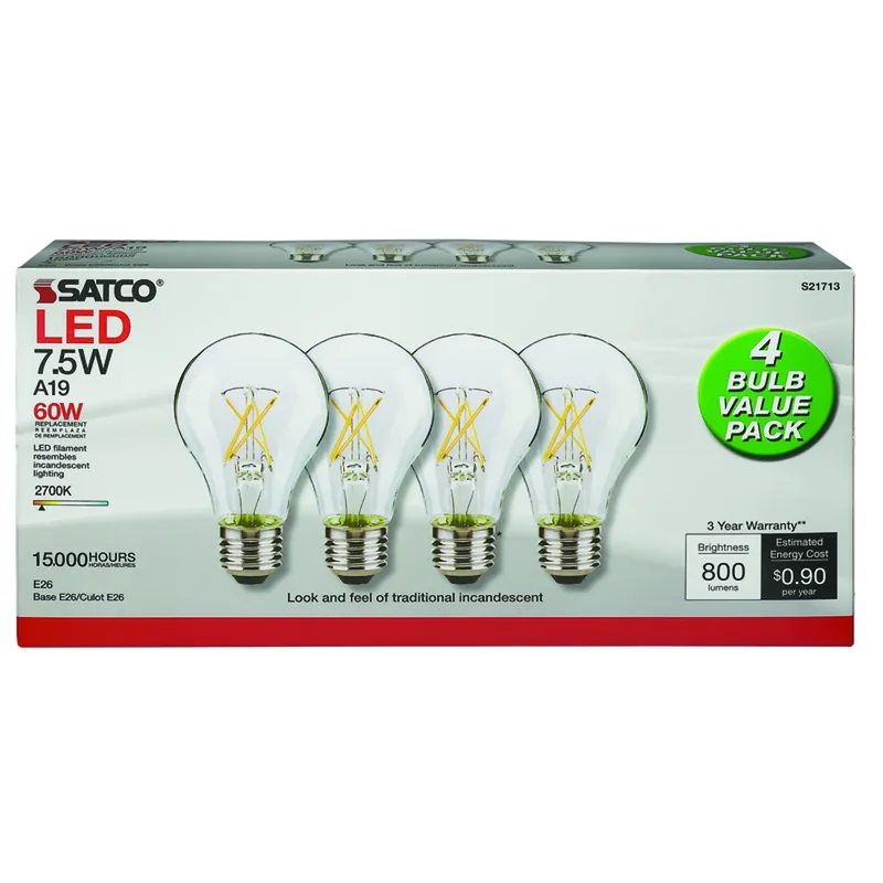 Satco A19 E26 (Medium) LED Bulb Warm White 60 Watt Equivalence 4 Pk