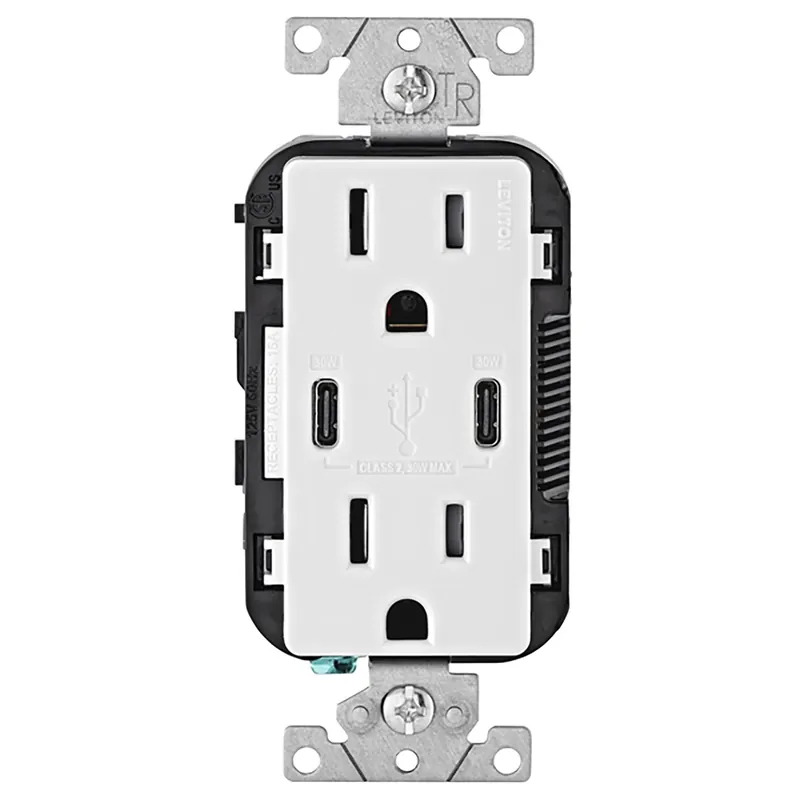 Leviton Decora 15 Amps 125 V Duplex And Type C White Outlet And USB Charger 5-15R 1 Pk