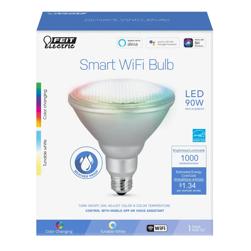 Feit Smart Home PAR38 E26 (Medium) Smart-Enabled LED Bulb Color Changing 90 Watt Equivalence 1 Pk