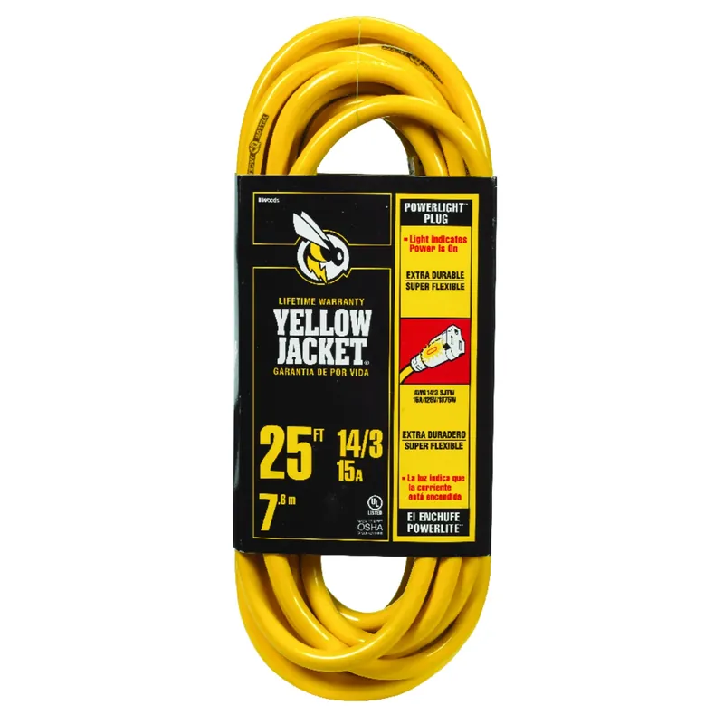 Yellow Jacket Extension Cord, 15A 14 Gauge, 25 Ft.