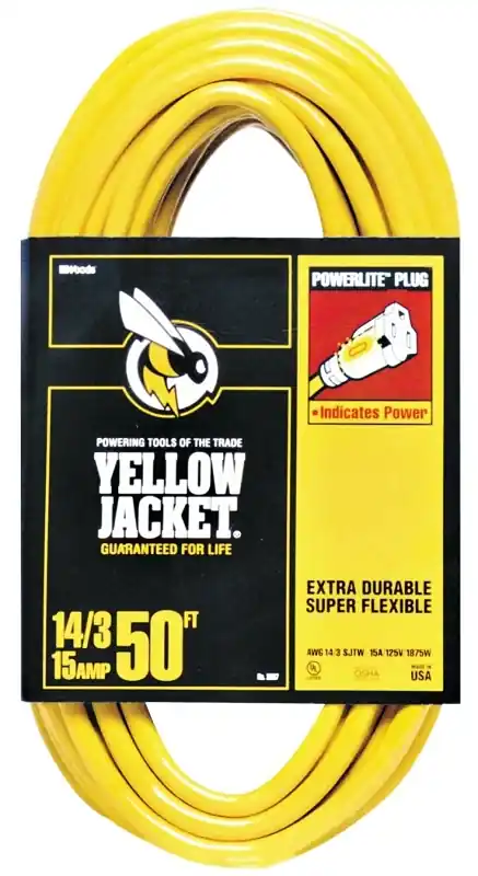 Yellow Jacket Extension Cord, 15A 14-Gauge, 50 Ft.