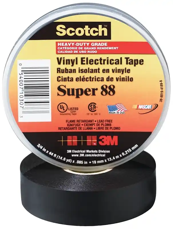 Super 88 Electrical Tape, 66 Ft L, 3/4 In W, Pvc Backing, Black
