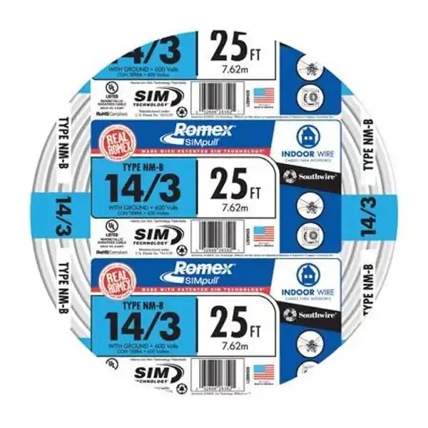Romex Simpull Nm-b 14/3 Indoor Building Wire, 25 Feet