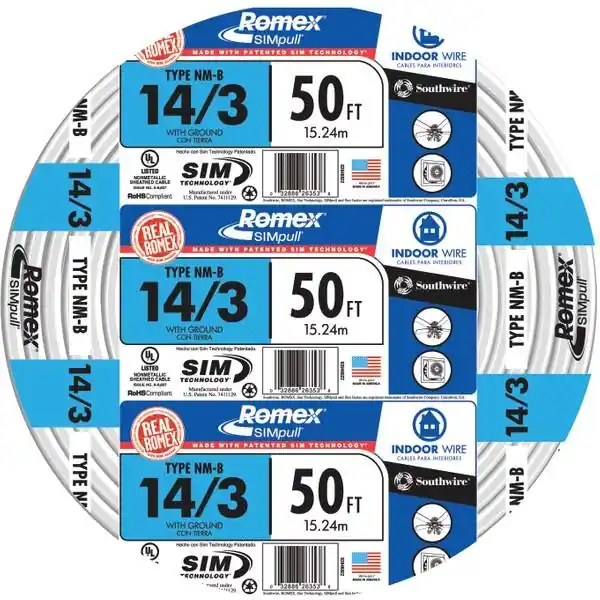 Handiwire 14-3 Nm-b Building Wire, 50 Feet, Pvc Jacket