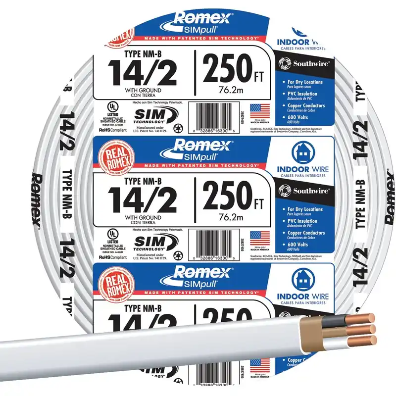 250 Feet 14/2 Solid White Non-metallic Electrical Wire For Residential Use