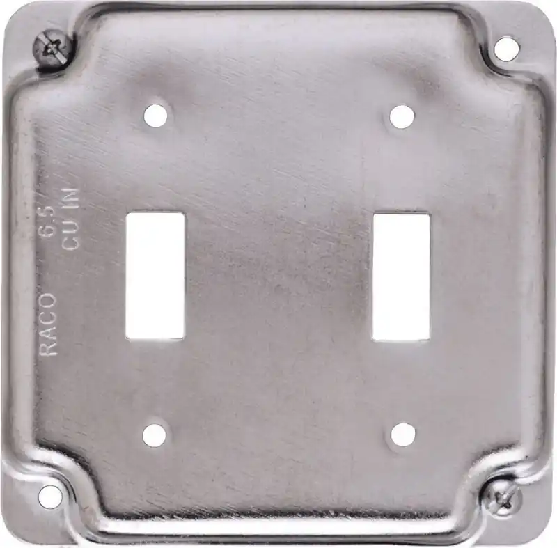 Flat Corner Double Toggle Switch Box Cover, 4 In. Square
