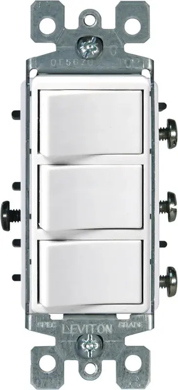 Leviton Decora 15 Amps Single Pole Rocker Triple Combination Switch White 1 Pk