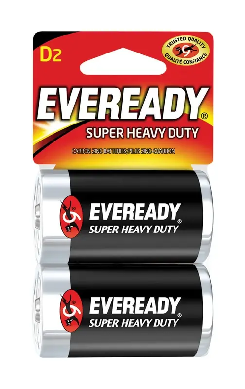 Eveready Super Heavy Duty D Zinc Carbon Batteries 2 Pk Carded