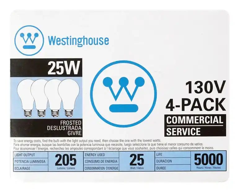 Westinghouse 25 W A19 A-Line Incandescent Bulb E26 (Medium) White 4 Pk