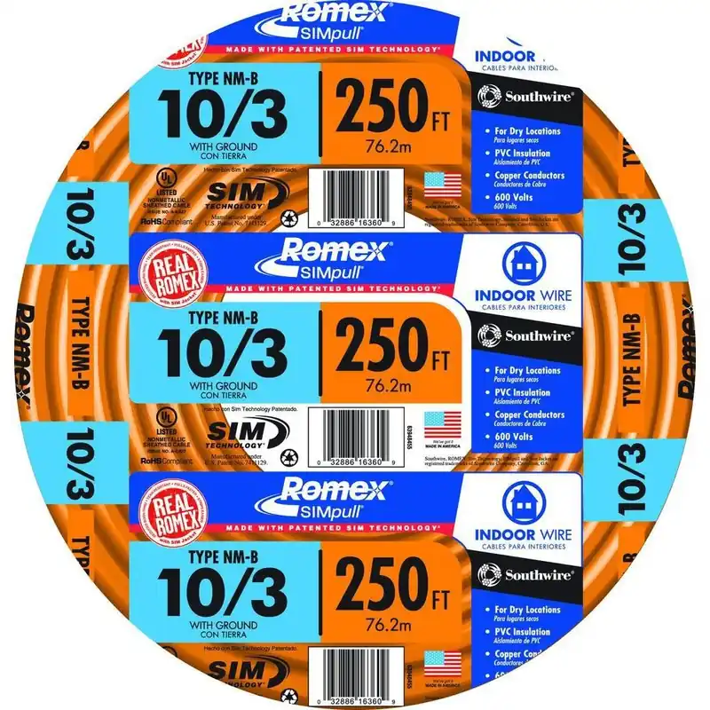 250 Ft. 10/3 Solid Orange Nmw/g Electrical Wire - Ul Listed