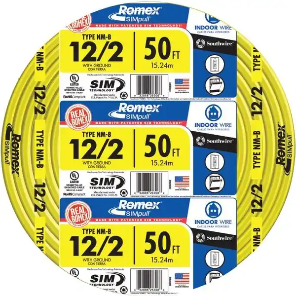 Romex® 12 Gauge Indoor Copper Wire, 50 Feet Non-metallic Building Wire