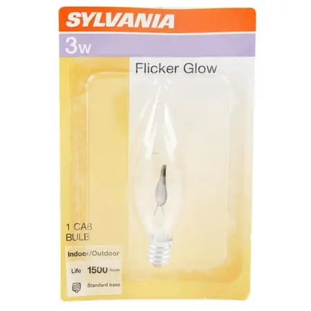 Incandescent Ca8 Flicker Flame Light Bulb, 3 Watt, Clear