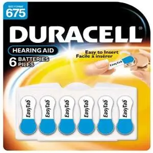Duracell Easy Tab Hearing Aid Batteries 675, 6 Ea