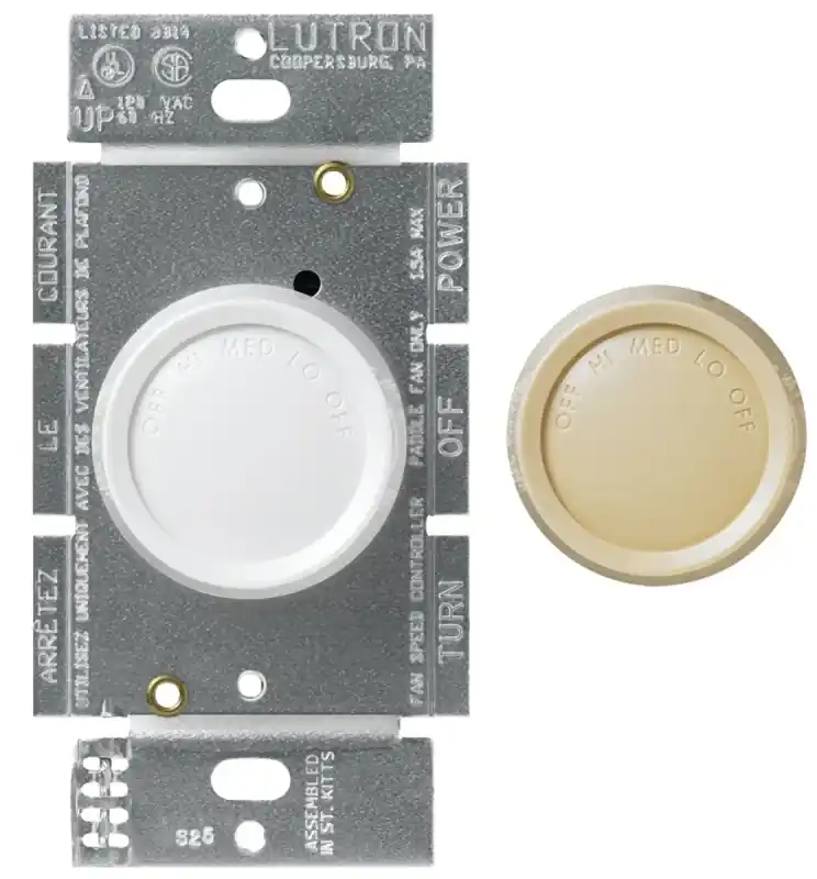 Lutron 5 Amps Single Pole Rotary Fan Control Ivory, White 1 Pk