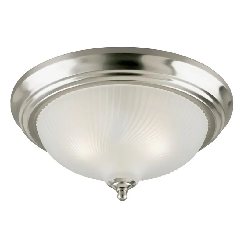 Ceiling Light Fixture, Brushed Nickel & Frosted Swirl Glass, 13-In.