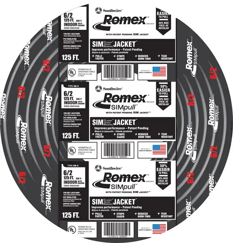 125 Ft. 6/2 Solid Black Nmw/g Electrical Wire - Ul Listed