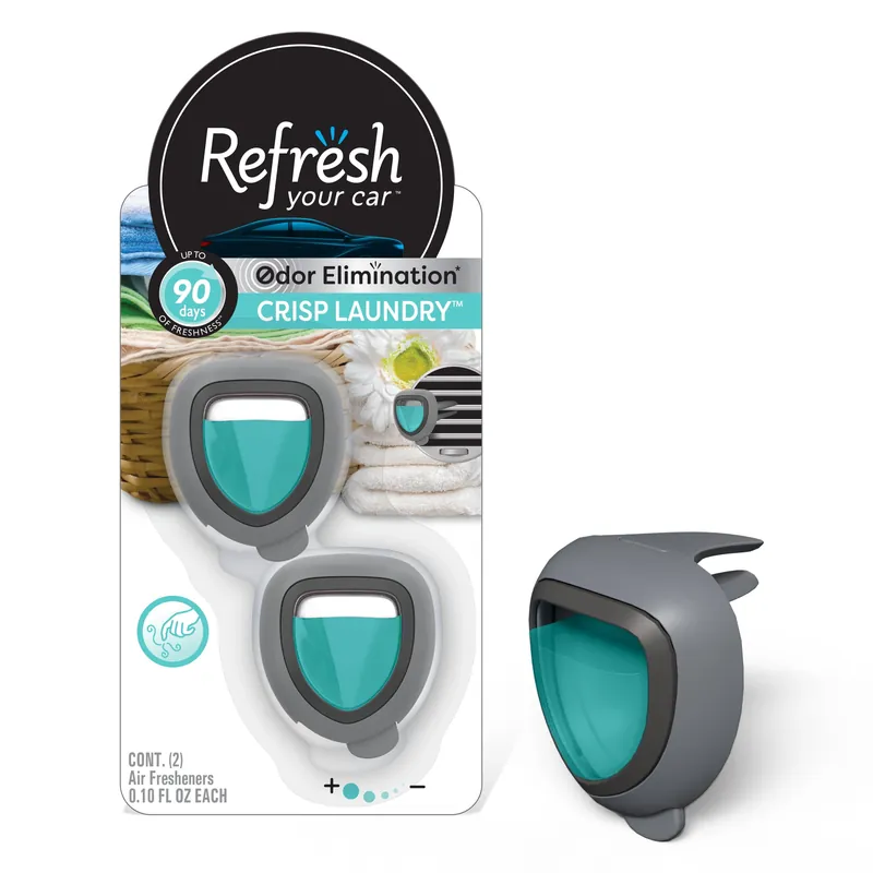 Refresh Your Car! Crisp Laundry Scent Mini Car Diffuser 0.1 Oz Liquid 2 Pk