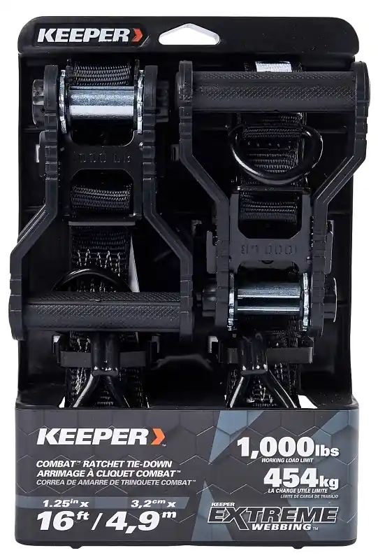 Keeper Extreme Webbing 1.25 In. W X 16 Ft. L Black Ratchet Tie Down 1000 Lb 2 Pk