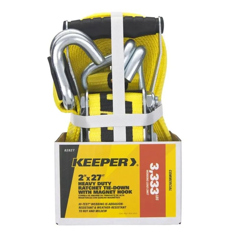 Keeper Commercial Heavy‑Duty Ratchet Tie‑Down Strap – 2‑in X 27‑ft, Magnetic JJ Hook, 3,333 lb Capacity