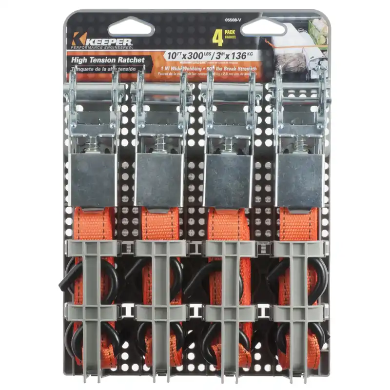 Keeper 1 In. W X 10 Ft. L Orange Tie Down W/Ratchet 300 Lb 4 Pk