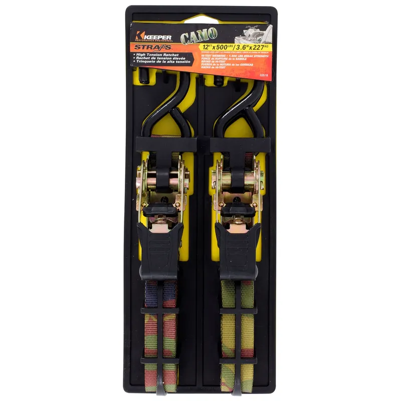 Keeper 1 In. W X 12 Ft. L Camo Tie Down W/Ratchet 500 Lb 2 Pk
