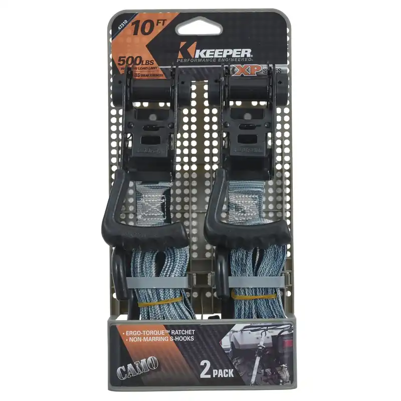 Keeper Ergo-Torque 1 In. W X 10 Ft. L Camo Ratchet Tie Down Strap 500 Lb 2 Pk