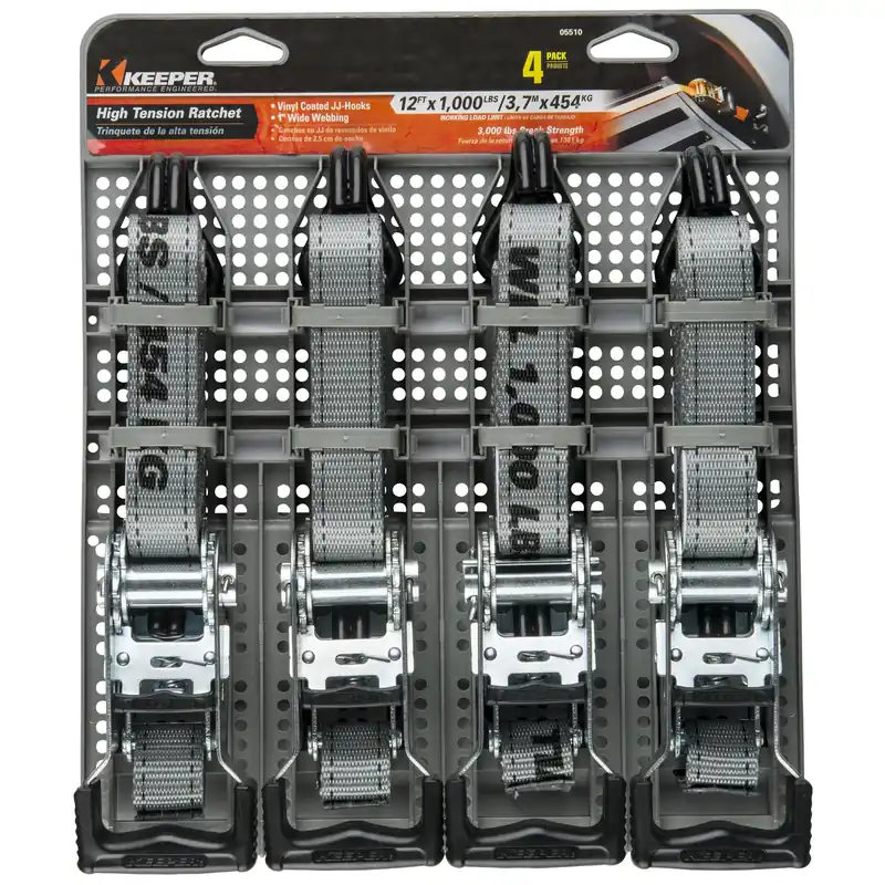 Keeper 1 In. W X 12 Ft. L Gray Ratchet Tie Down Strap 1000 Lb 4 Pk