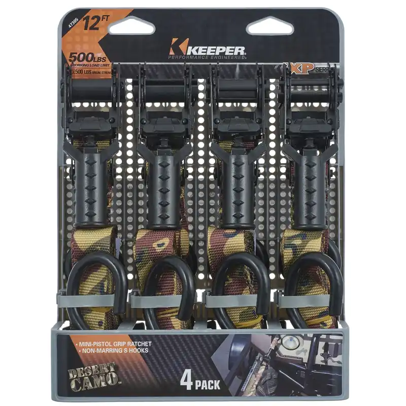 Keeper 1 In. W X 12 Ft. L Camo Tie Down W/Ratchet 500 Lb 4 Pk
