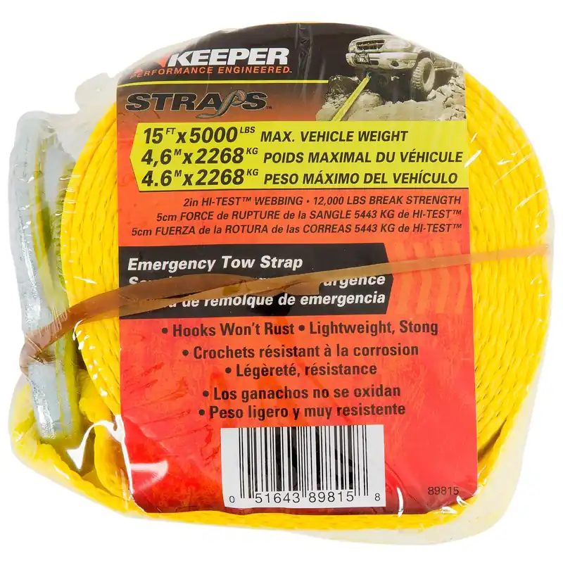 Keeper 2 In. W X 15 Ft. L Yellow Tow Strap 5000 Lb 1 Pk
